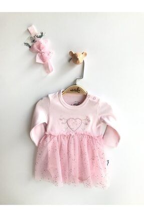 Kız Bebek Pembe Yeni Doğan Yaldız Tüllü Elbise MML-2177-03-03
