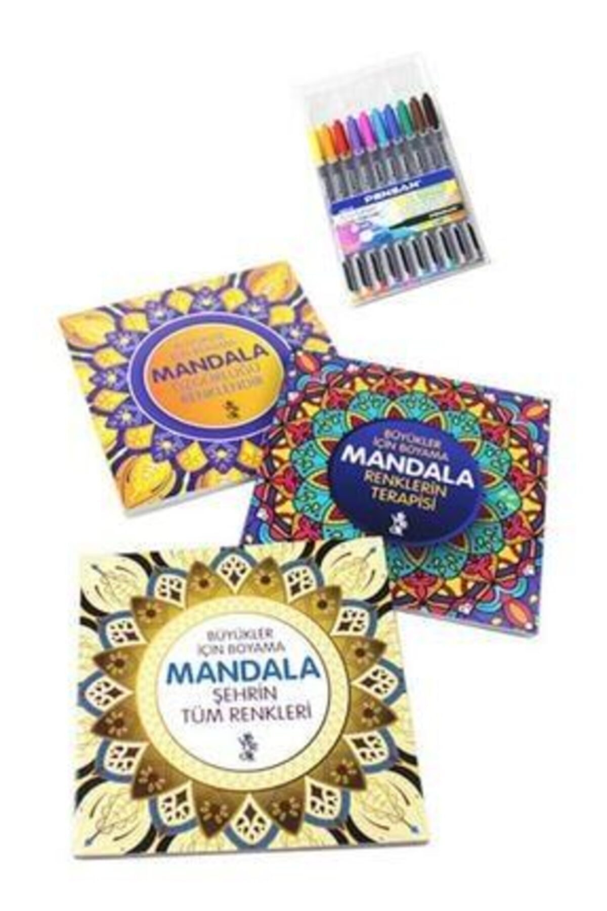 Mandala Büyükler Için Boyama Seti - 3 Kitap Ve 10'lu Kalem