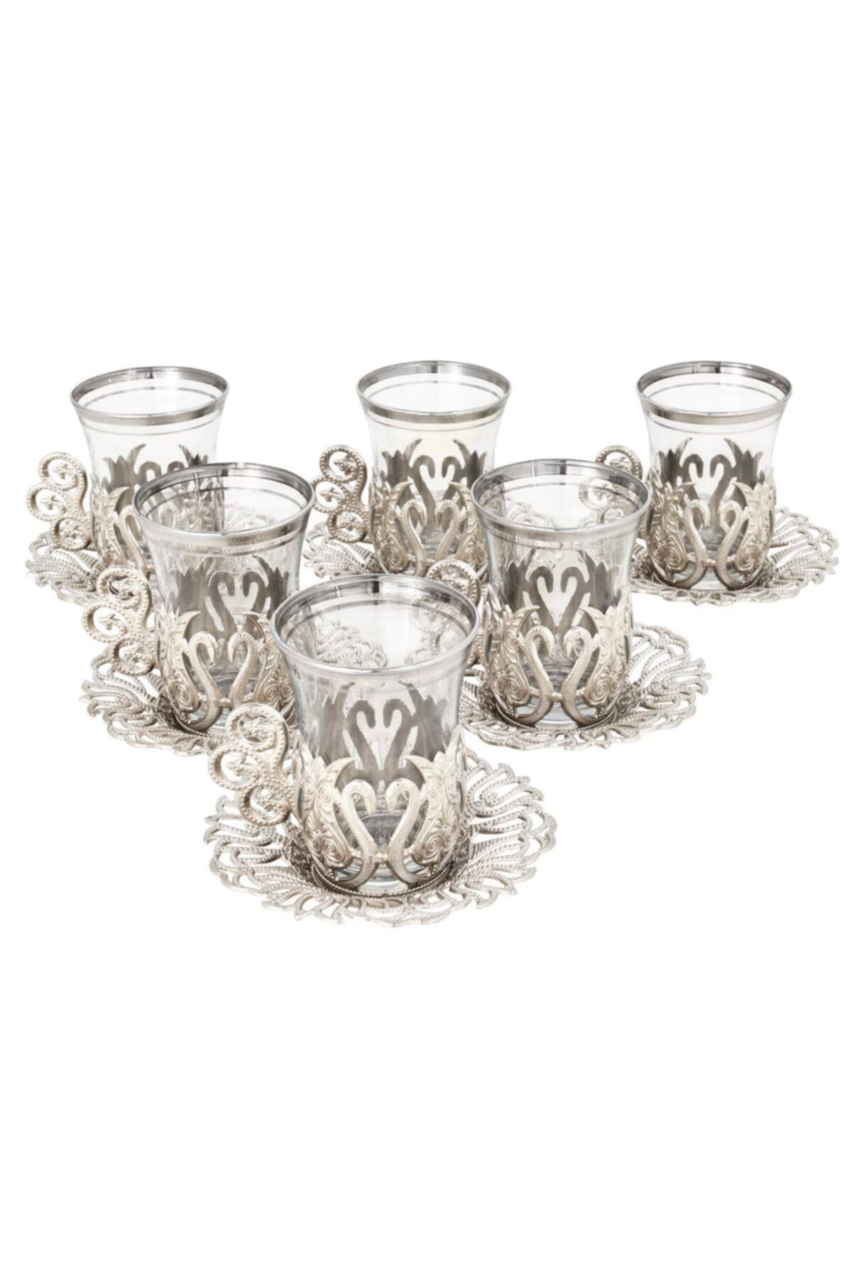 BAZAAR 4-Sultan Tea Presentation Set with Ottoman Motif - White Crst770 1