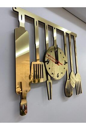 Dekoratif Gold Aynalı Pleksili 7' Li Mutfak Gereçleri Mutfak Saati ankbtmutfak012