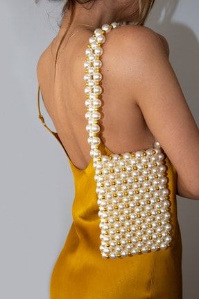 Kadın Daisy Serisi Inci Altın Renk Boncuk Çanta, Omuz Çantası DAISY2001