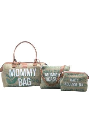 Mommy Bag Kahve Jüt Tasarım 3 Lü Set Baby Anne Bebek Bakım Ve Kadın Çantası AYB-BSCUTKHV