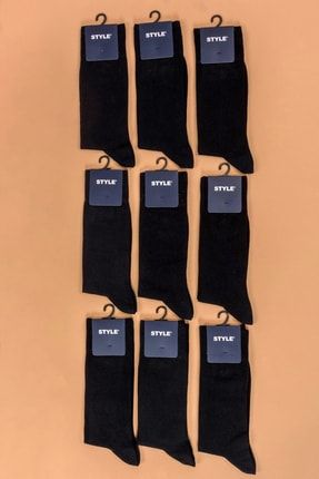 9'lu Erkek Siyah Dikişsiz Pamuklu Mevsimlik Klasik Soket Çorap S3421M010360