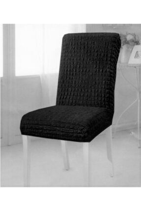 Ssiyah Renk Bürümcük Sandalye Kılıfı Sandalye Kilifi 6 Adet Lastıklı Esnek Koltuk Örtü aksübükasö6