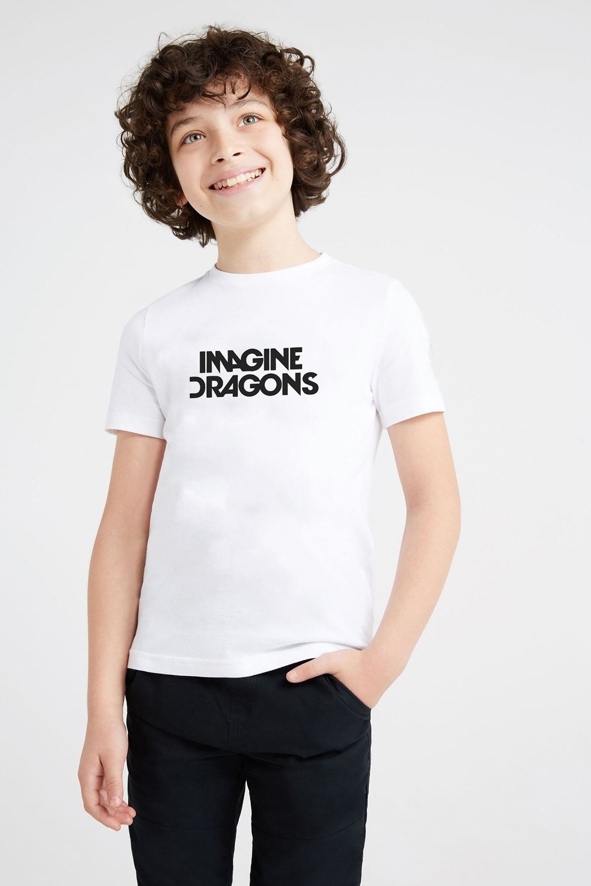 QIVI Boy s White Imagine Dragons Printed T Shirt Trendyol