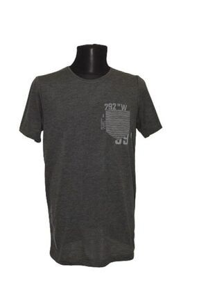 Erkek Antrasit Cep Çizgili Baskılı T-shirt 833-21Y13001.59