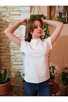 Kadın Beyaz Scuba Kumaş T-shirt P953S6637
