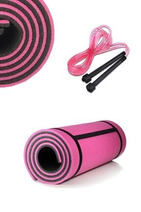Pilates Minderi Yoga Matı Pembe Siyah Renkli Çift Taraflı Atlama Ipi TMAC123