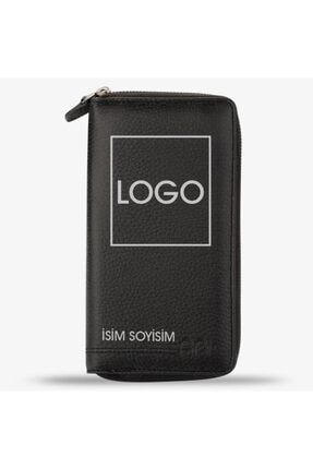 Unisex Özel Tasarım Cep Telefonu Bölmeli ve Fermuarlı Hakiki Deri Portföy Cüzdan Siyah 3016-T