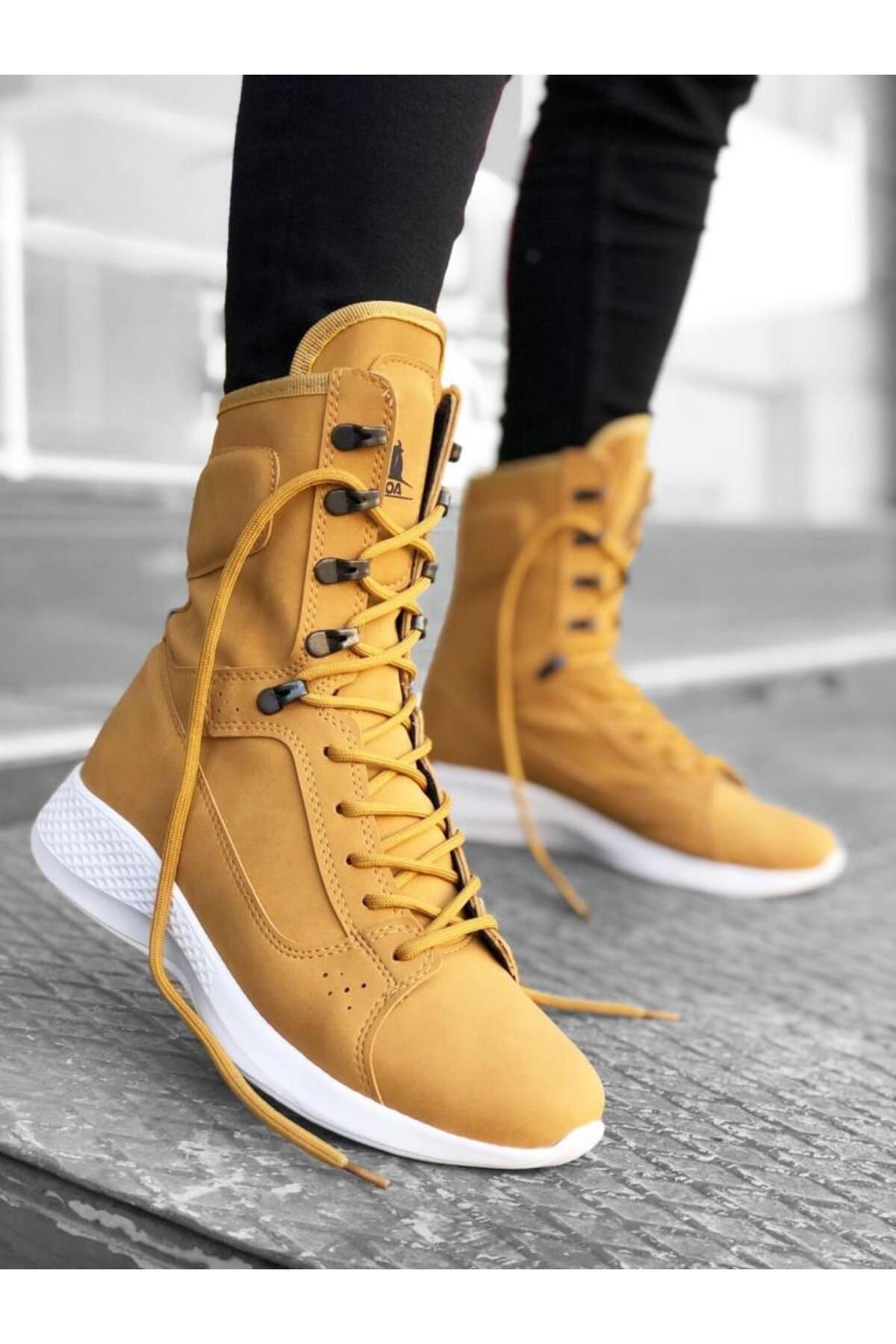 Yellow flat boots outlet