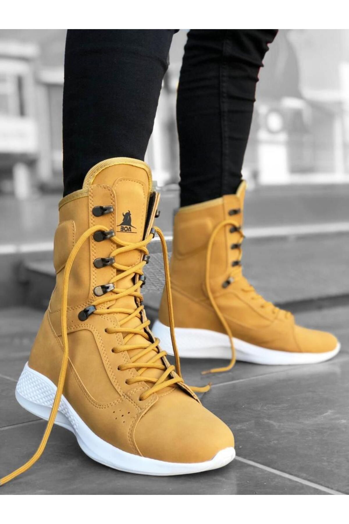 Yellow flat boots store