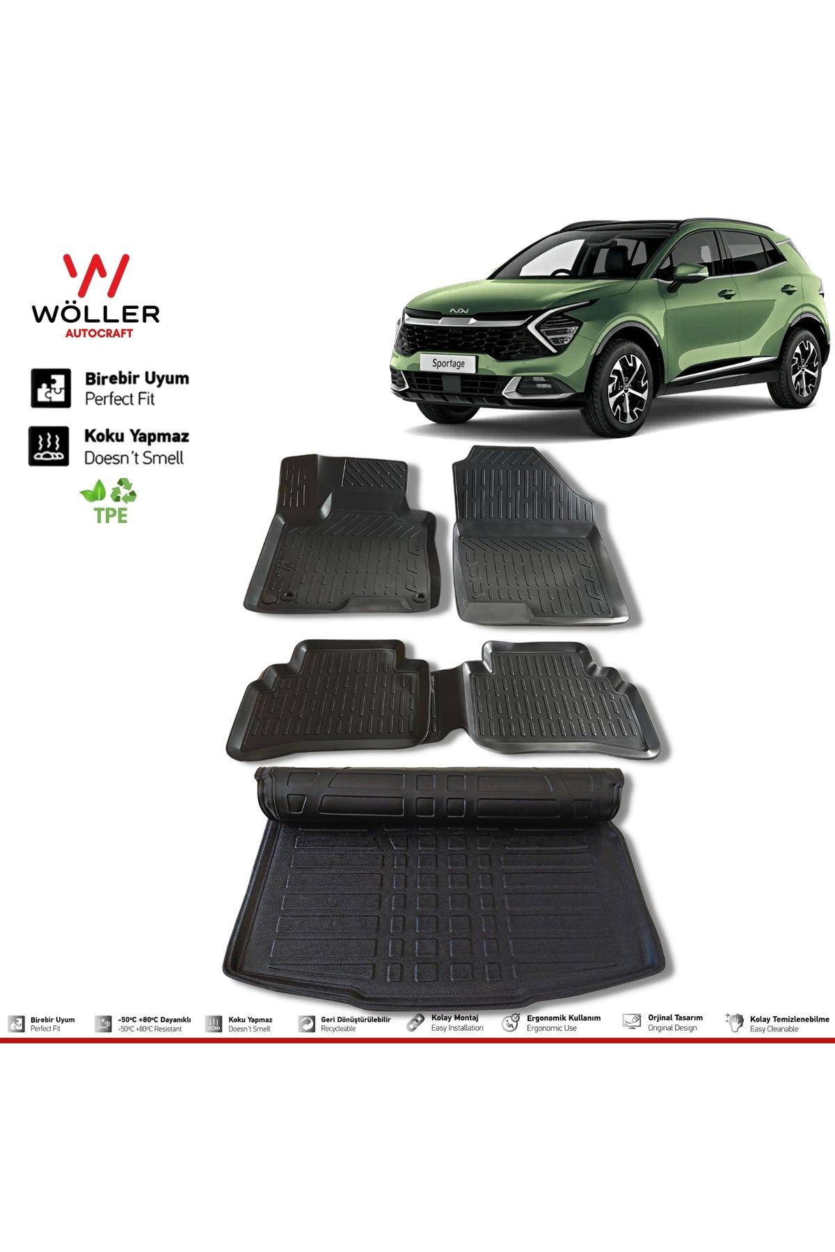 Комплект ковриков для багажного бассейна Wöller Kia Sportage после 2022 года 3d Ultraflex Set wöllersetultra110