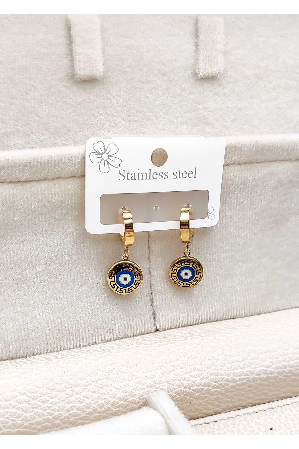 Nazar Boncuğu Desenli Çelik Küpe