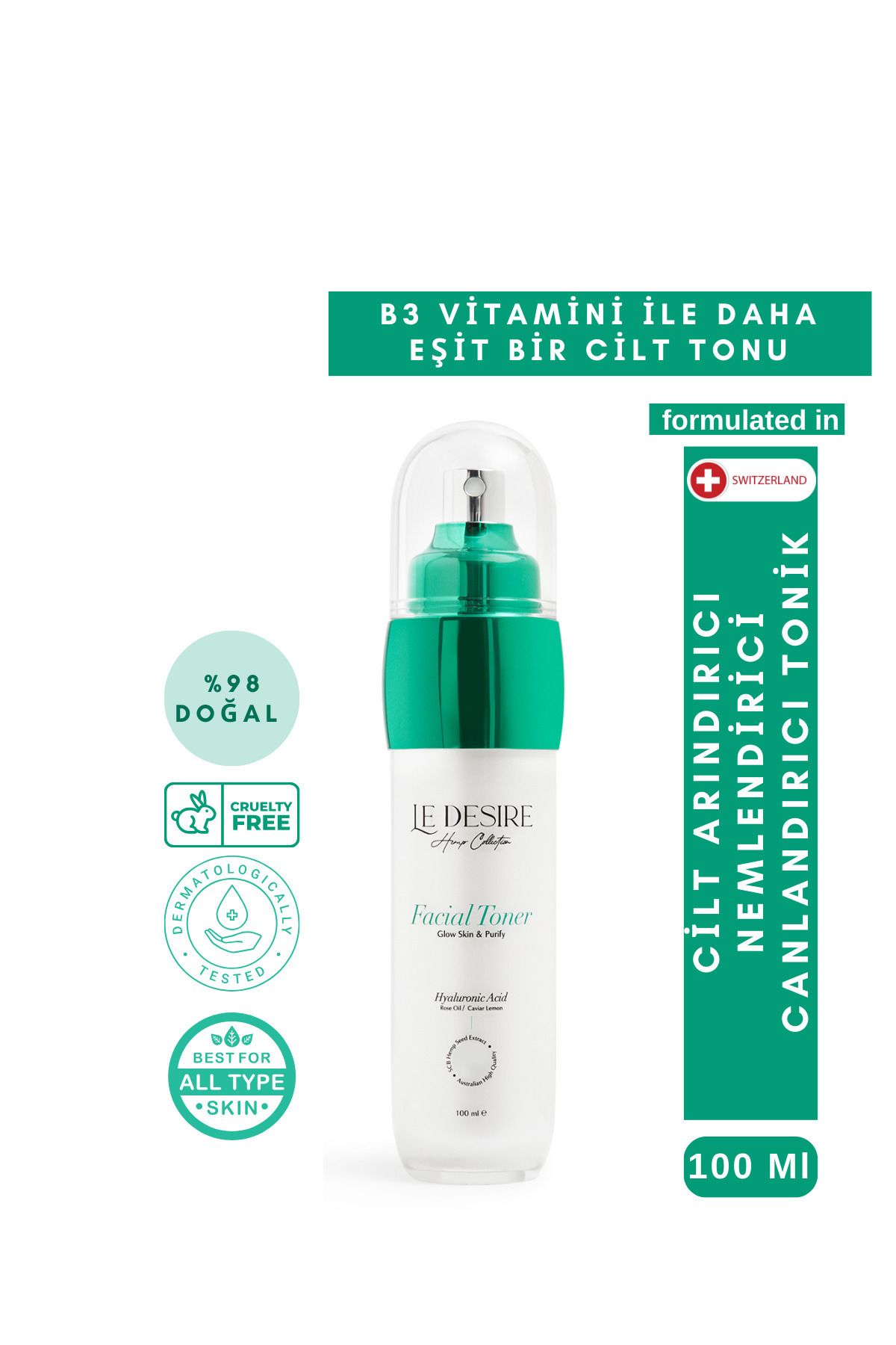 Le Désire Cosmetics Cilt Canlandırıcı Ve Gözenek Sıkılaştırıcı Tüm Ciltler Için Temizleyici Tonik 100 Ml
