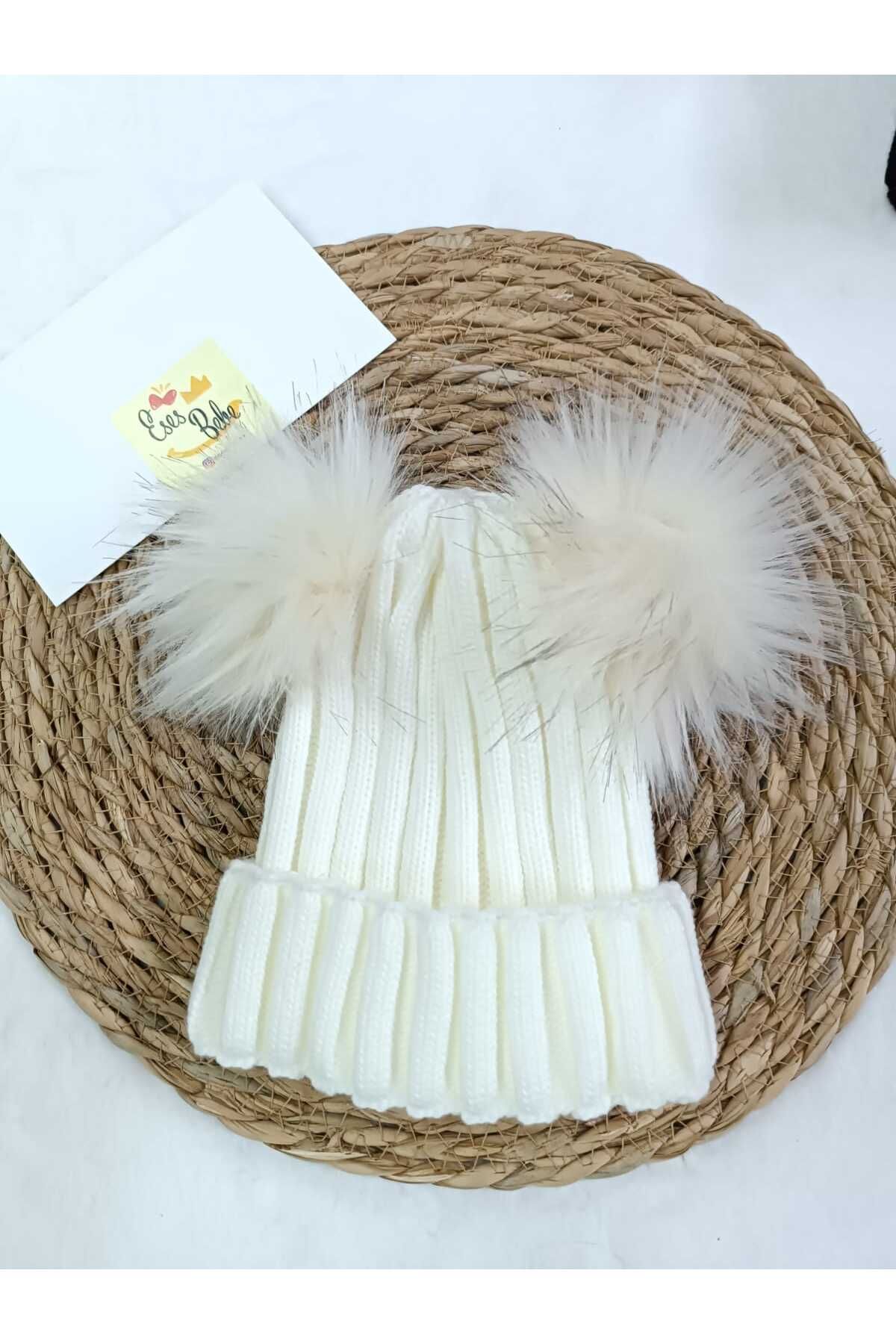 ESES BEBE Beretă De Tricotaje Unisex Cu Pompon Dublu Unisex - 7-10 ani
