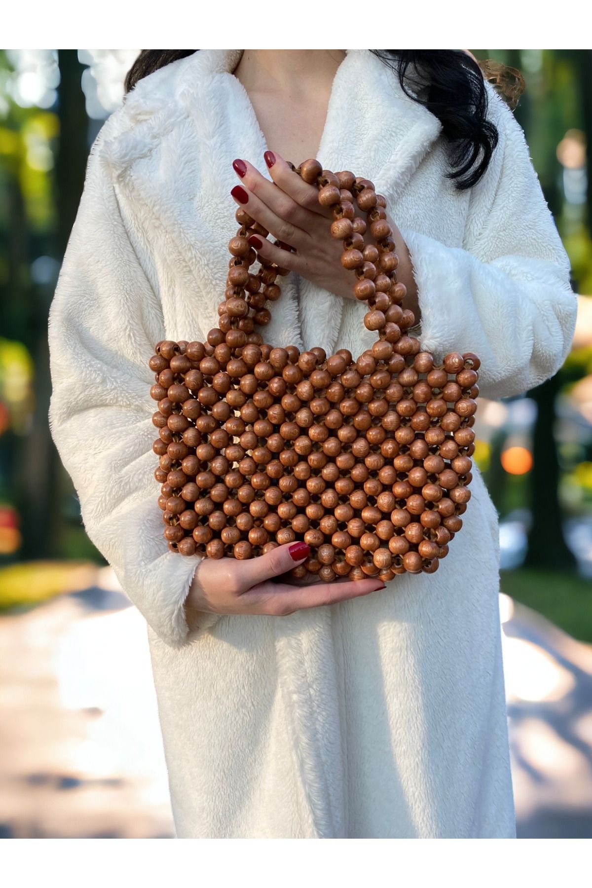 Beaded wood bag online
