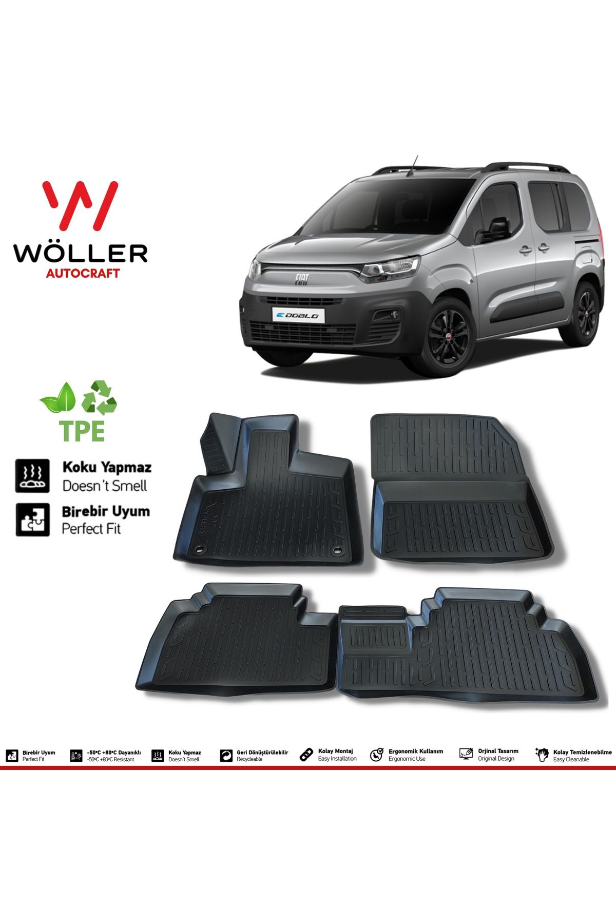 Коврик Wöller Fiat Doblo After 2023 3D Pool Wöller Mat wöller3dpaspas215