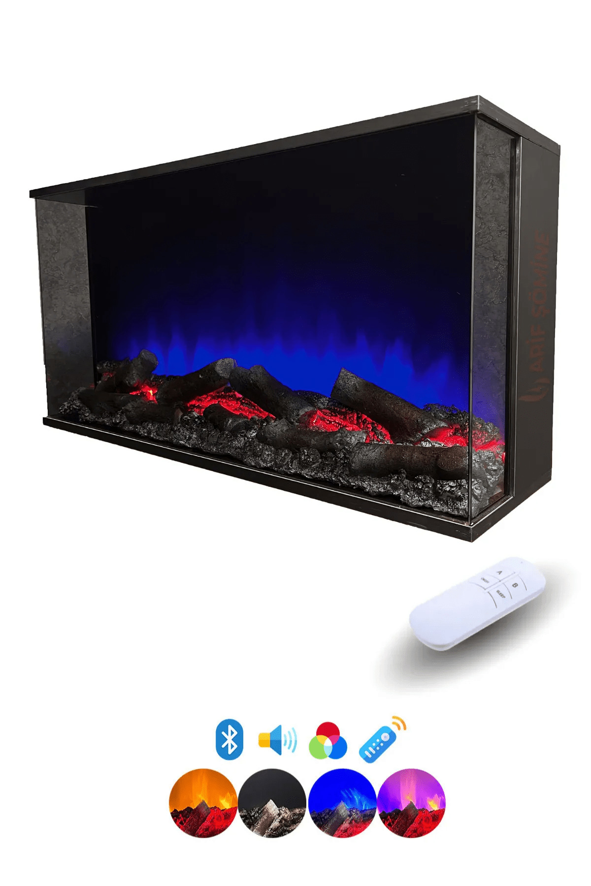 Dekoratif Elektrikli Şömine - 120x30x25 Cm - Kumanda, Bluetooth Hoparlör ve Odun Sesi 3