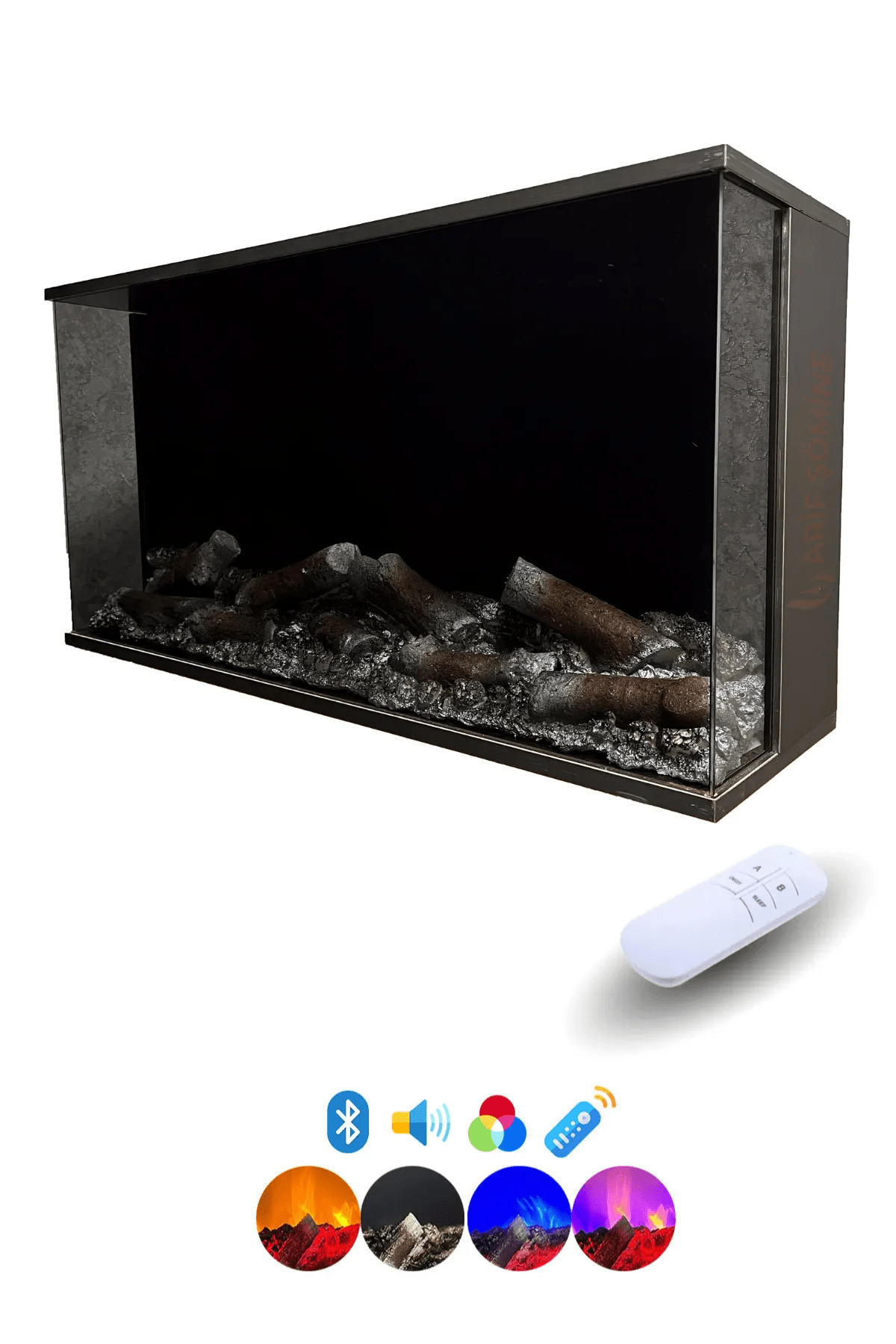 Dekoratif Elektrikli Şömine - 120x30x25 Cm - Kumanda, Bluetooth Hoparlör ve Odun Sesi 4