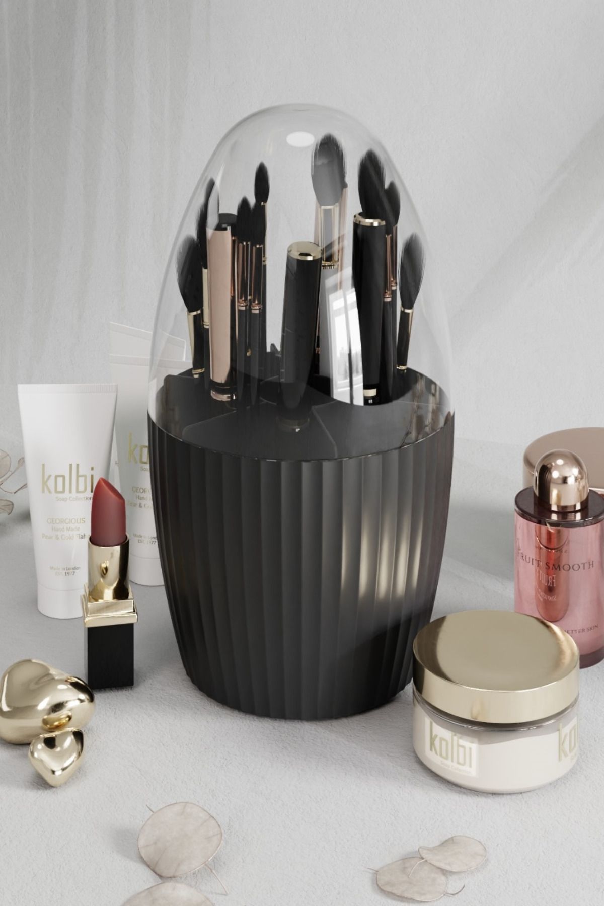 Bayev-Black 7 Compartment Makeup Brush and Cosmetic Organizer with Transparent Cover 3
