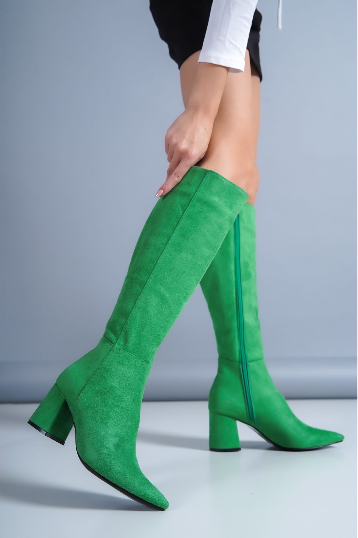 Dark green shop knee high boots