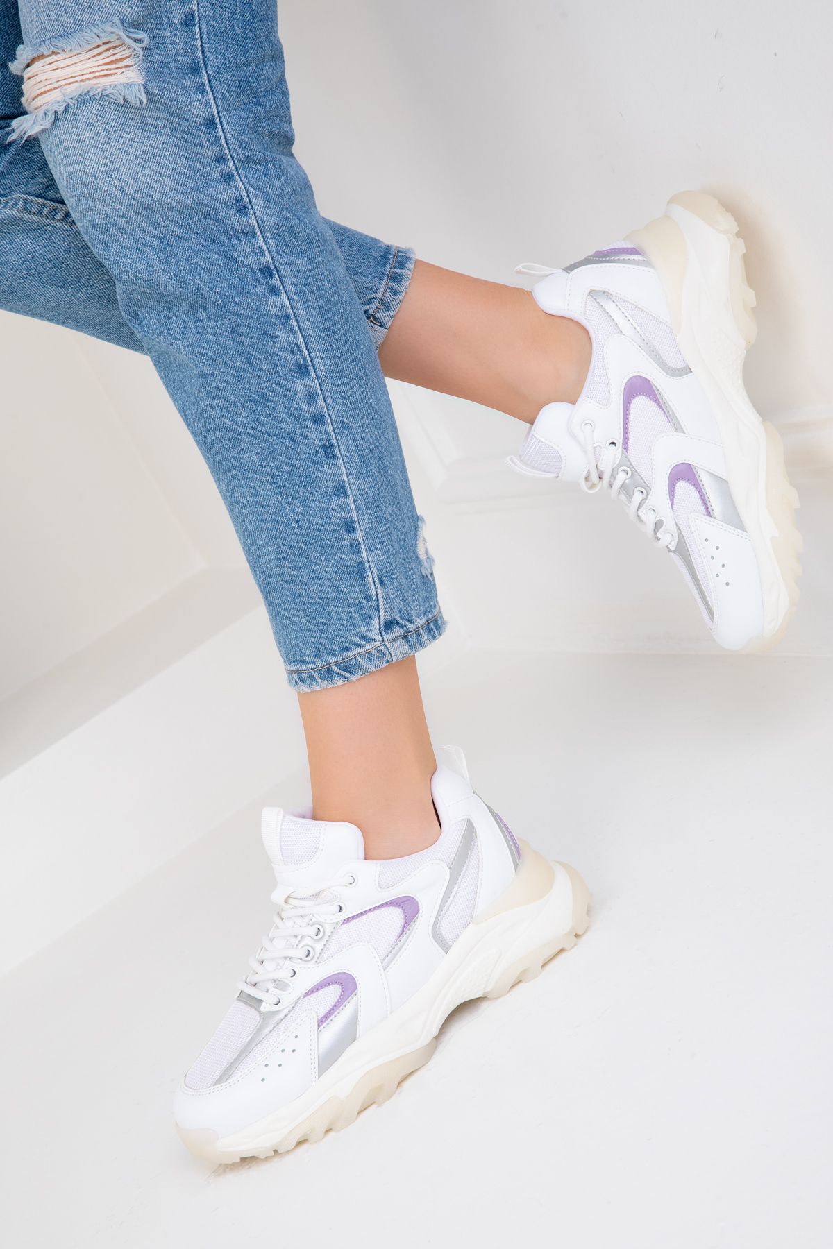 SOHO Beyaz G m Lila Kad n Sneaker 18109 Fiyat Yorumlar Trendyol