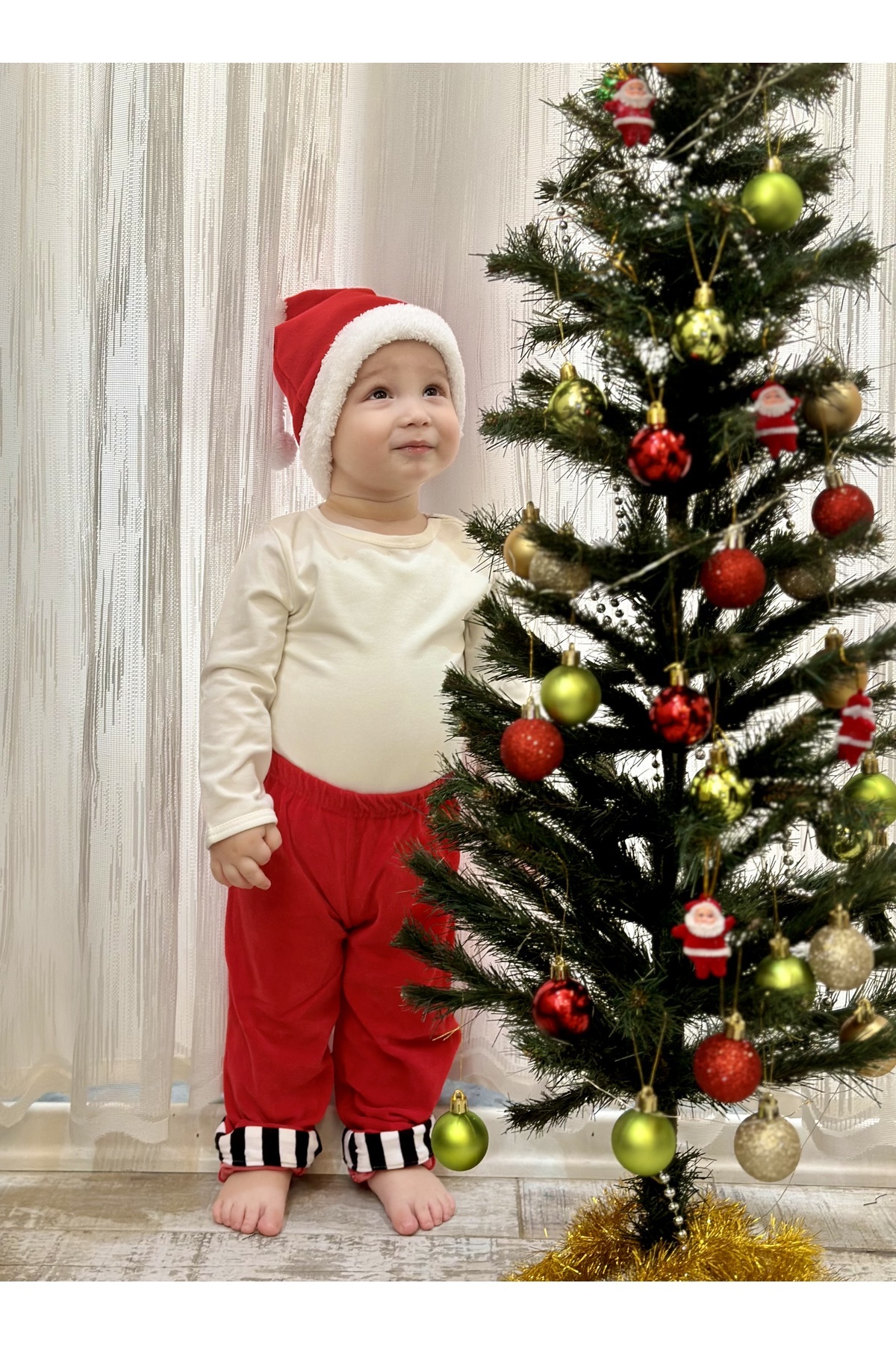 TD Collection Bebek Noel Şapkası - Yılbaşı Şapkası - Polar Yıl Başı Şapkası - Noel Baba Şapkası Bebek Ebat fotoğrafı 5 (önizleme)