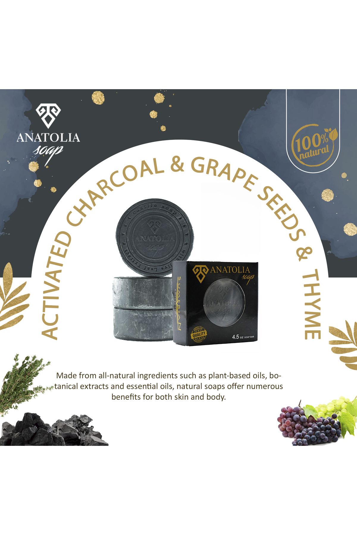 Anatolia Soap-Get Rid of Toxins on the Skin with the Sumerian Activated Carbon Thyme Grape Seed Soap 4