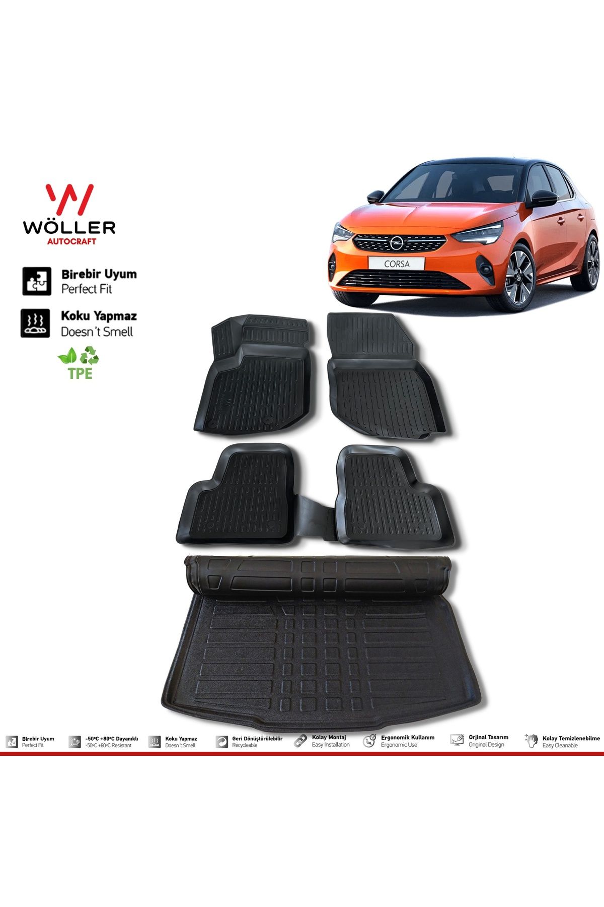 Комплект ковриков для багажного бассейна Wöller Opel Corsa F после 2019 г. 3d Ultraflex Set wöllersetultra121