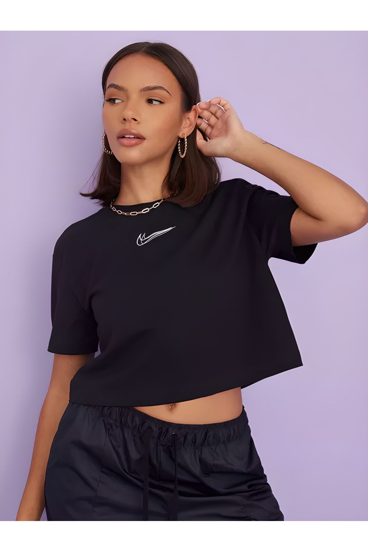 Nike Sports T Shirt Black Crop Fit Trendyol
