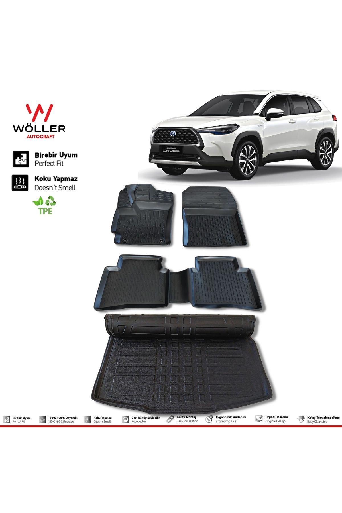 Набор ковриков для багажа Wöller Toyota Corolla Cross Mat, совместимый с 2022 г., 3d Ultraflex Set TYCN0V9DQN170315118580882