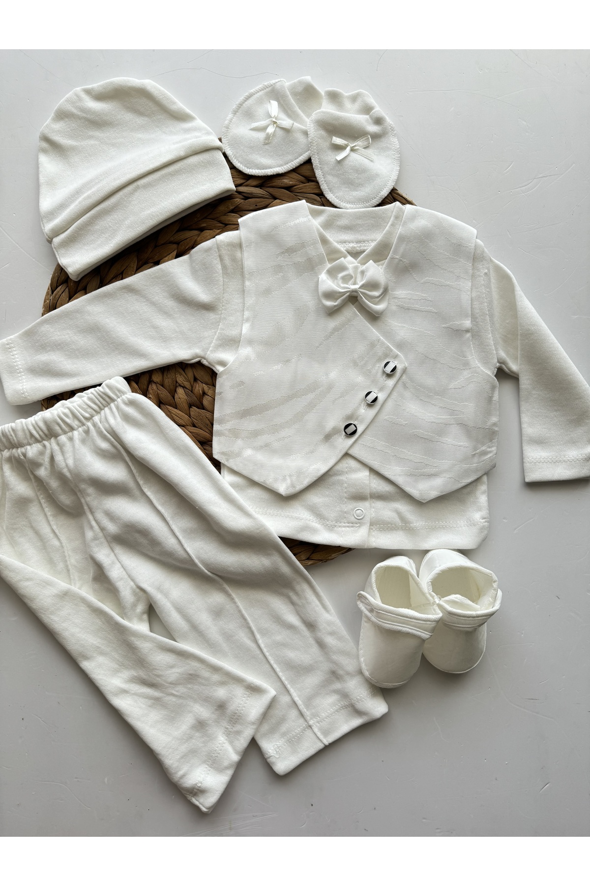 PİLEKİ BABY 0 6 Aylık Yenidoğan % 100 Pamuk 6 Parça Yelekli Özel Gün Mevlüt Sünnet Takımı Sünnetlik Mevlütlük fotoğrafı 2 (önizleme)