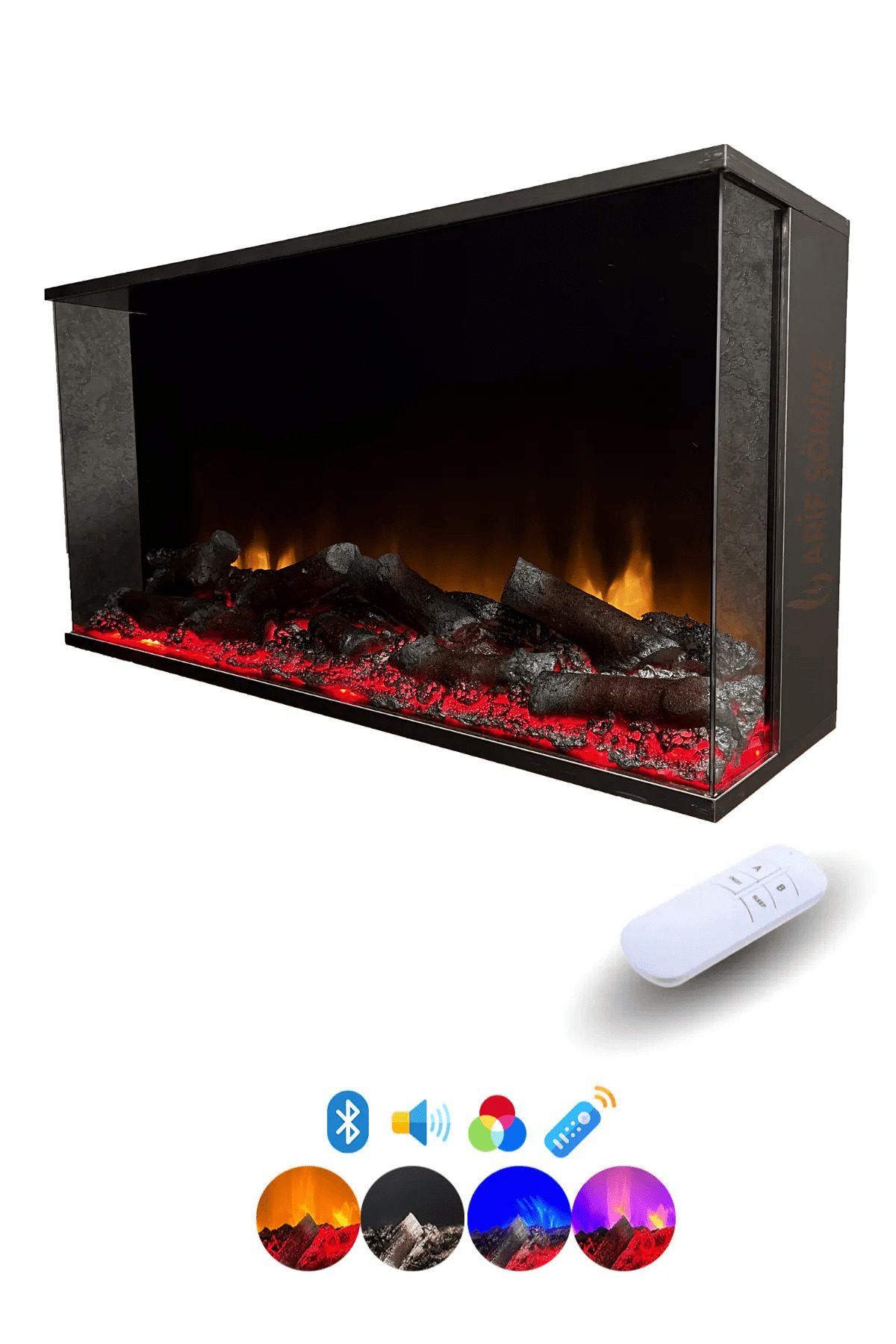 Dekoratif Elektrikli Şömine - 120x30x25 Cm - Kumanda, Bluetooth Hoparlör ve Odun Sesi 5