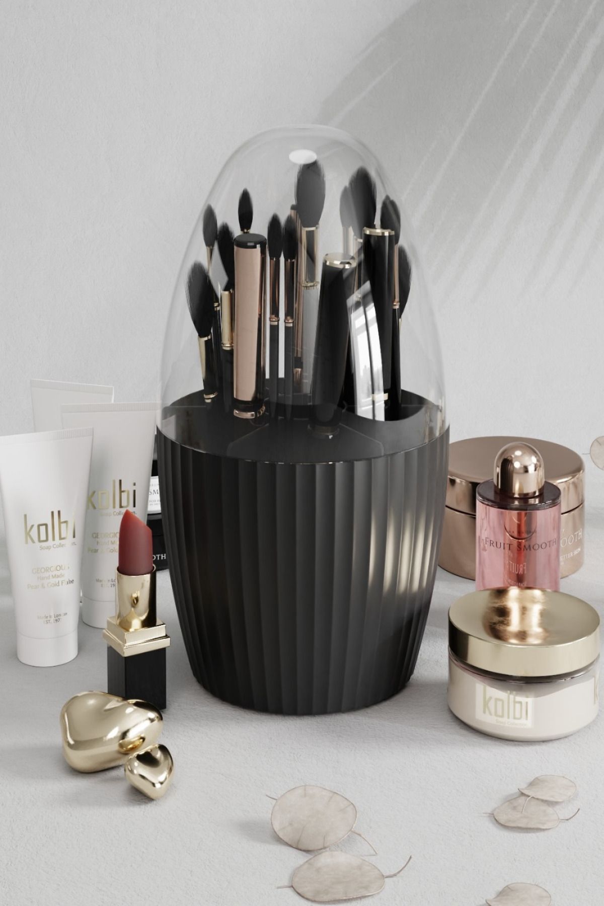 Bayev-Black 7 Compartment Makeup Brush and Cosmetic Organizer with Transparent Cover 2