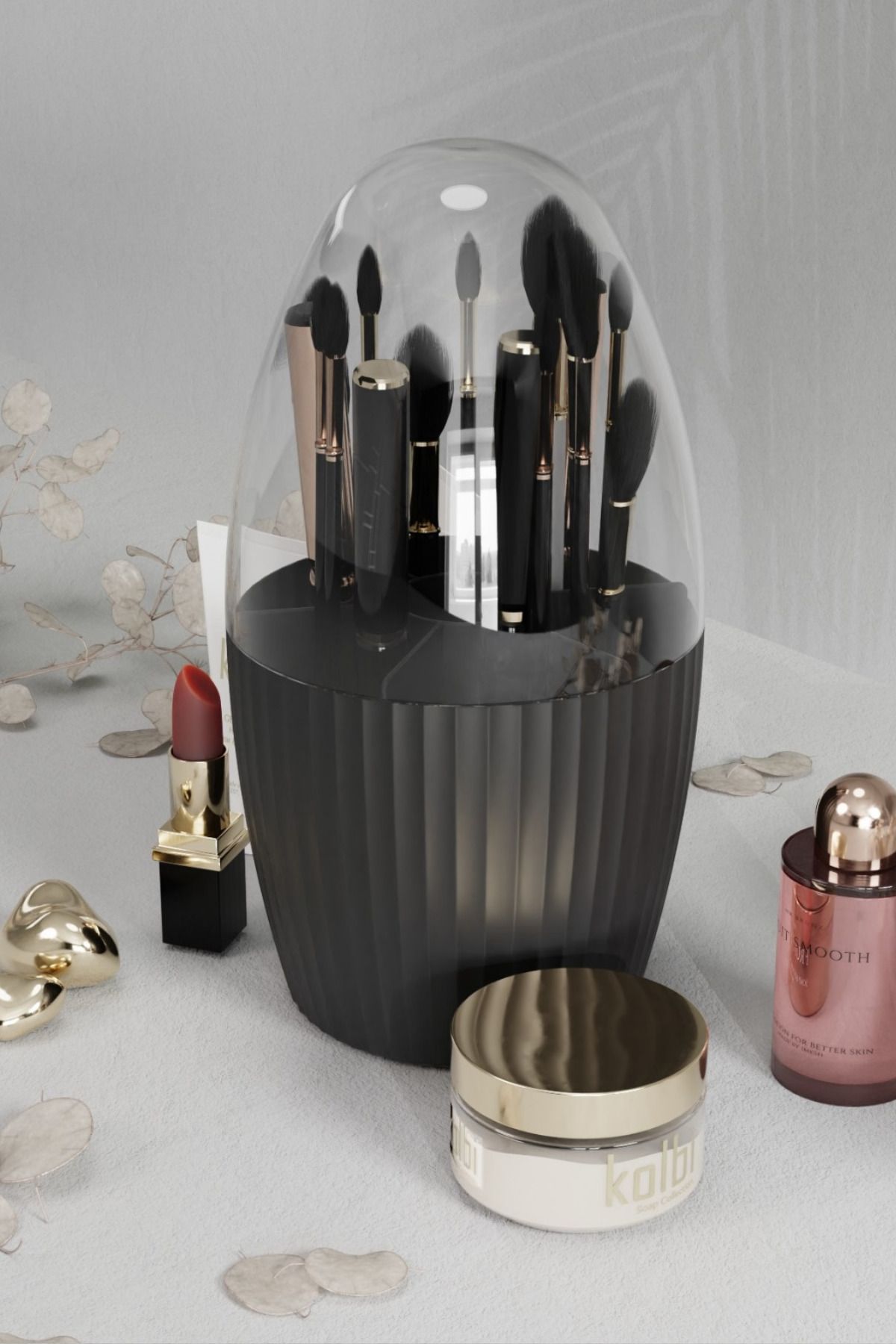 Bayev-Black 7 Compartment Makeup Brush and Cosmetic Organizer with Transparent Cover 5