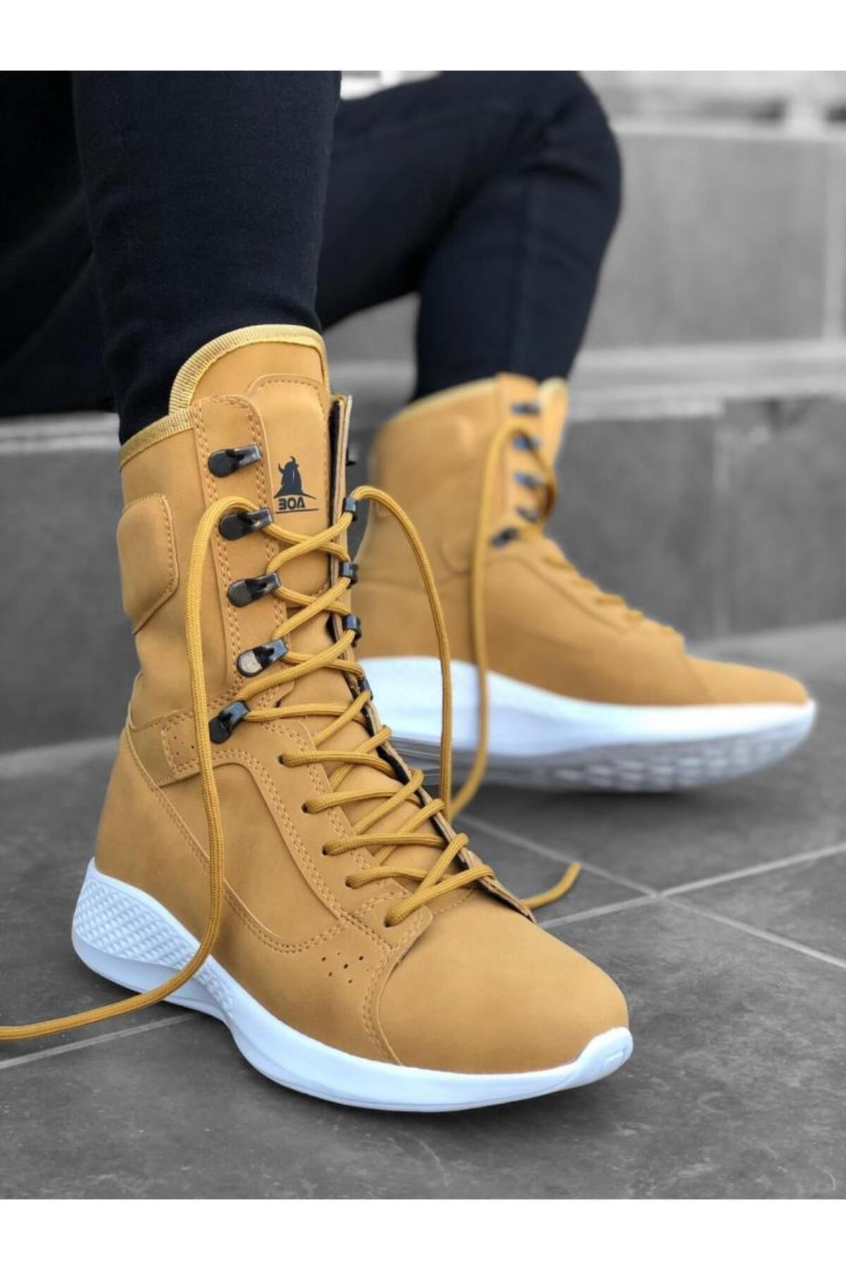 Yellow flat boots store
