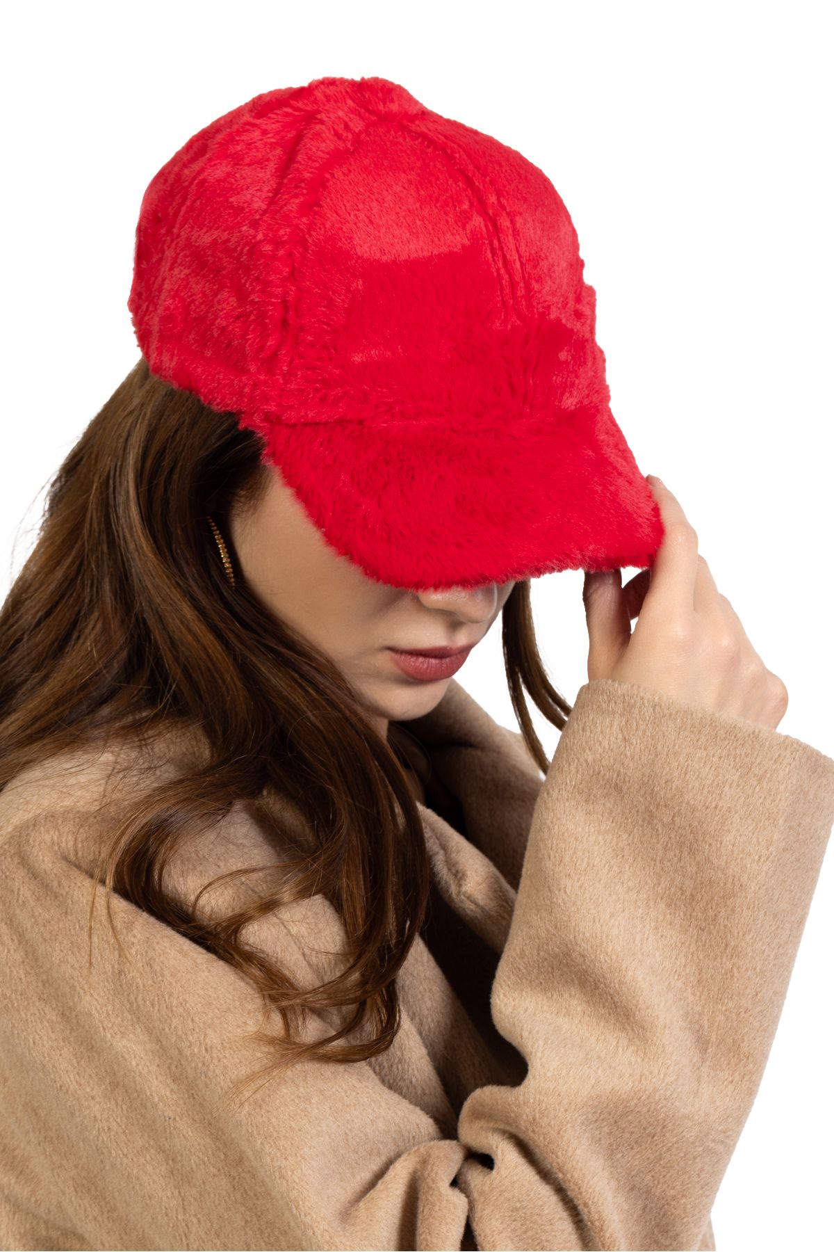 Yumuşak Tüylü Peluş Kışlık Kep Kadın Şapka Kırmızı