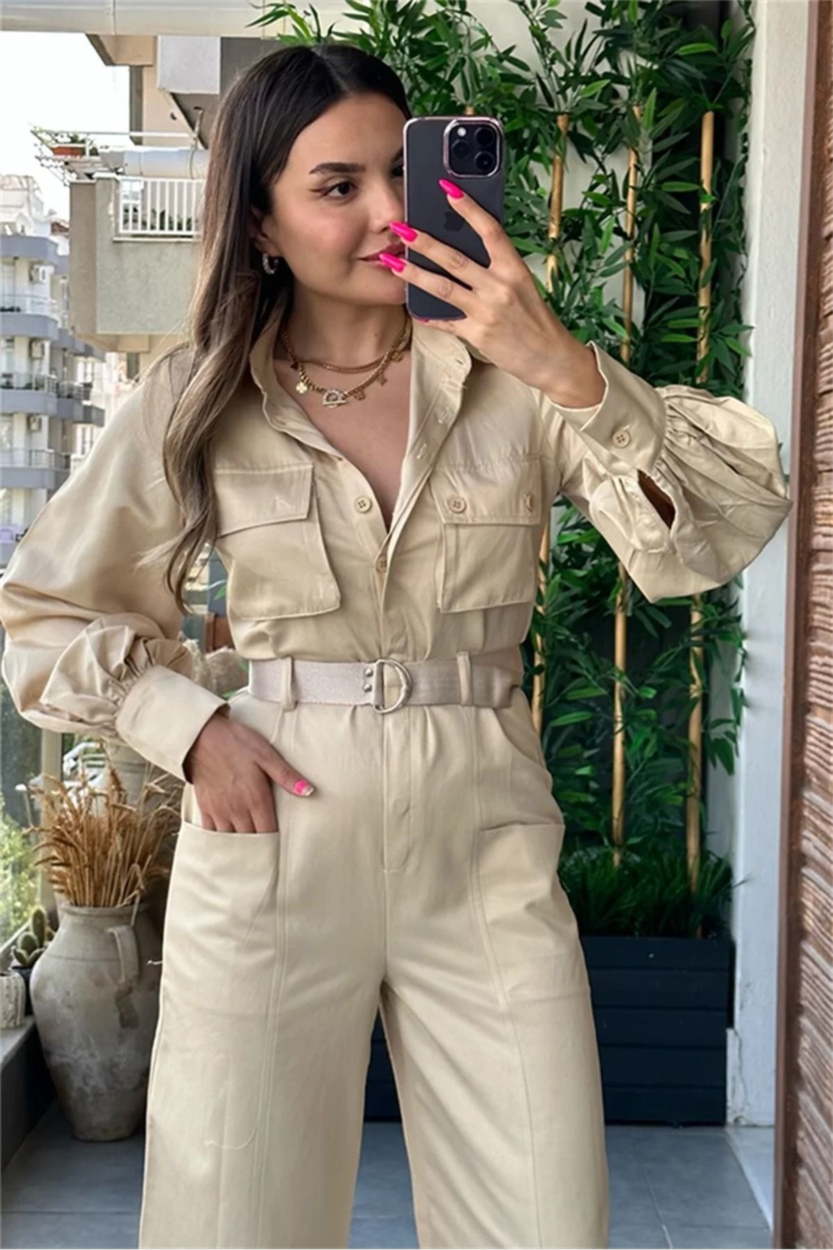 Beige utility jumpsuit online