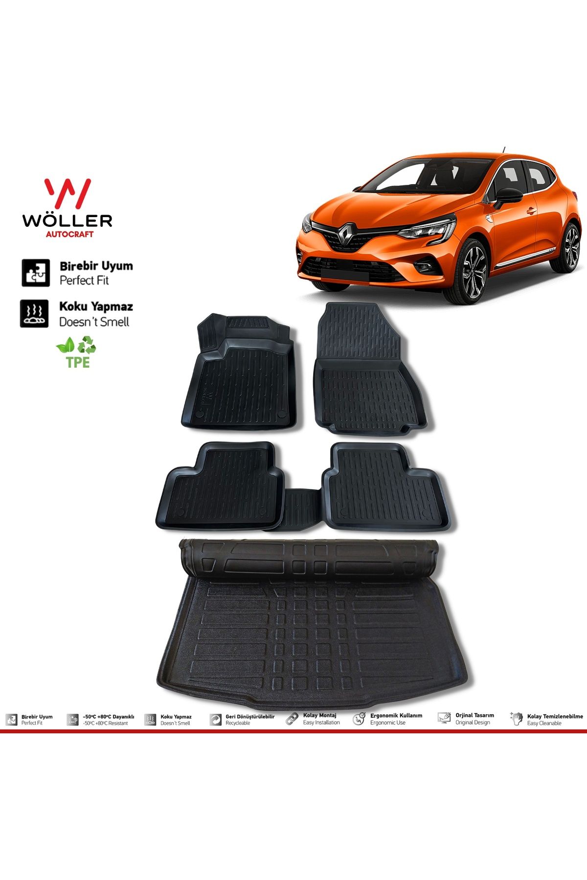 Комплект ковриков для багажа Wöller Renault Clio 5 после 2020 года 3d Ultraflex Set wöllersetultra118