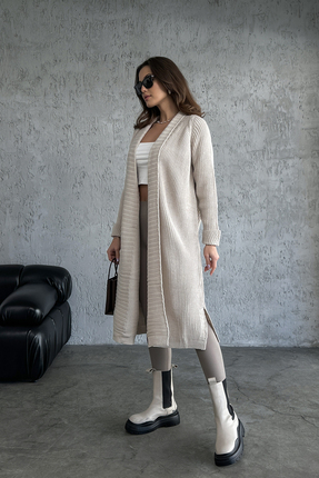 Nosia Şal Yaka Model Kuşaklı Uzun Triko Hırka