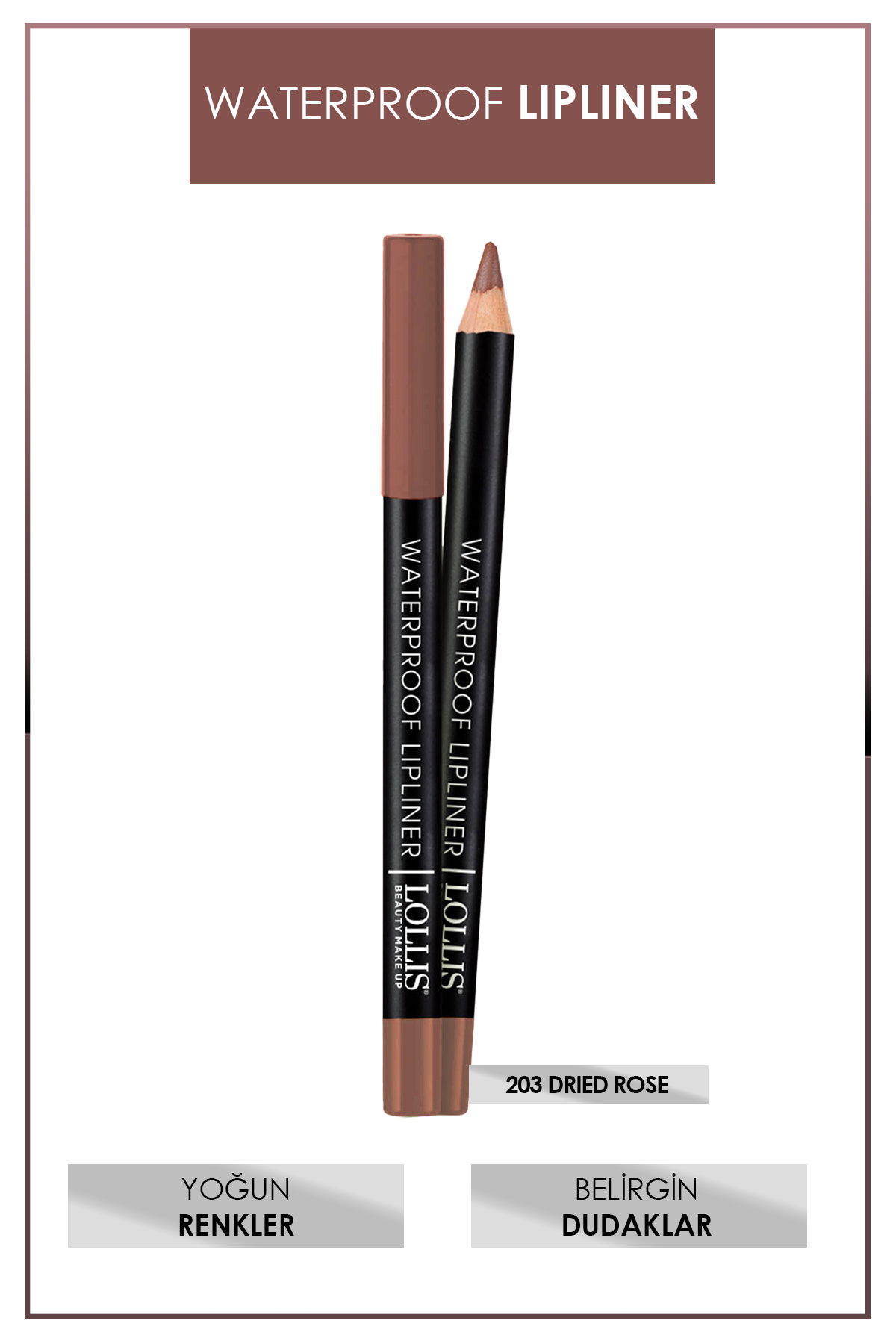 Lollis Waterproof Lipliner 203 Dried Rose / Suya Dayanıklı Dudak Kalemi 203 Dried Rose