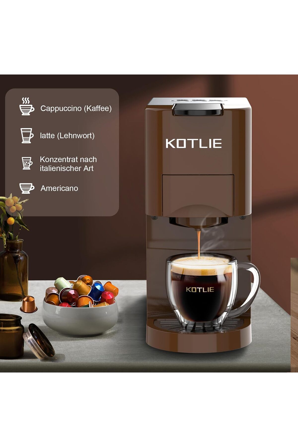 Espresso kahve makinesi, 4'ü 1 arada kahve makinesi, Nespresso orijinal/Dolce Gusto/un/ESE kapsül - 5