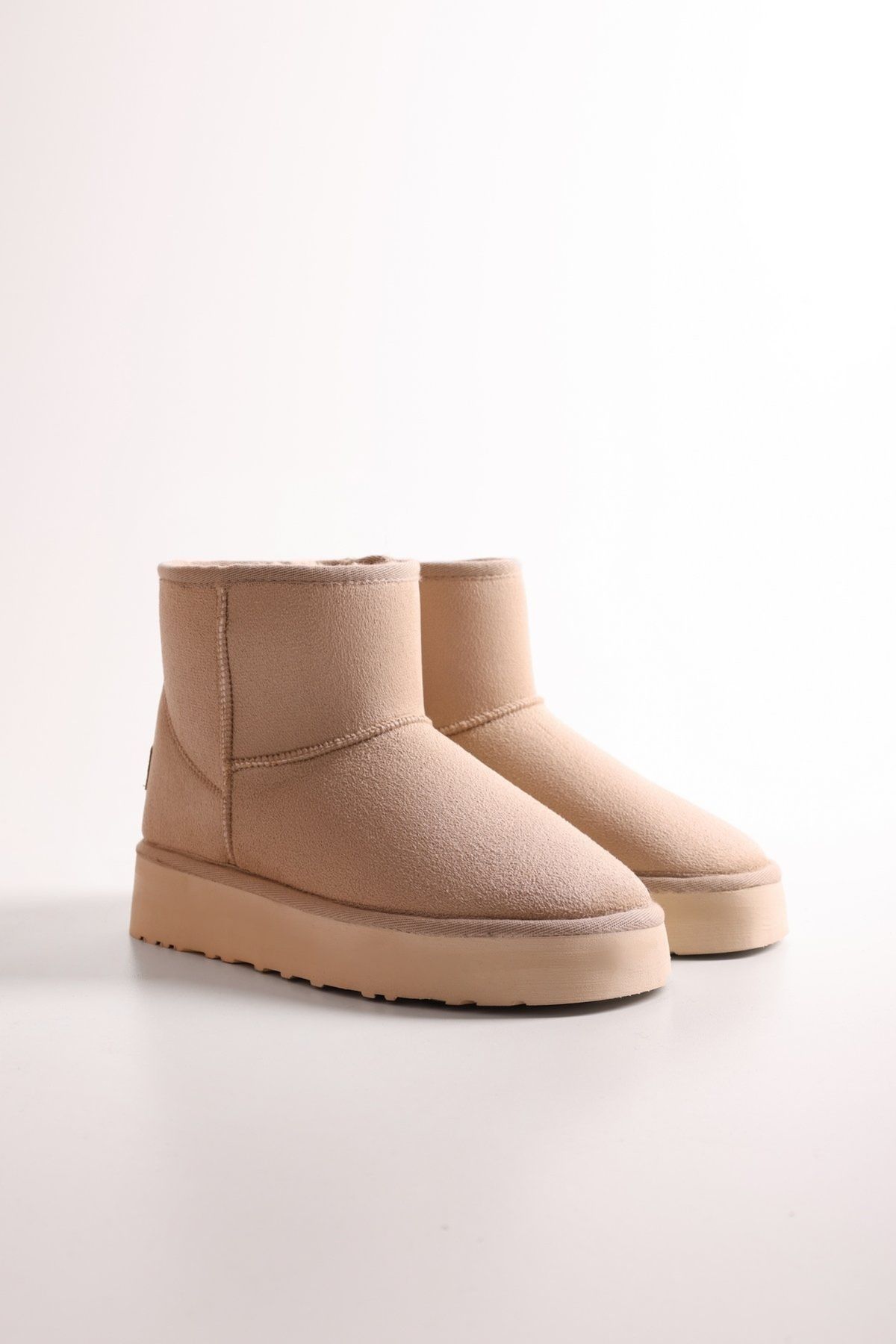 SOLMAZ-UGGY BEIGE SHORT SUEDE BOOTS WITH FEATHER INSIDE 2
