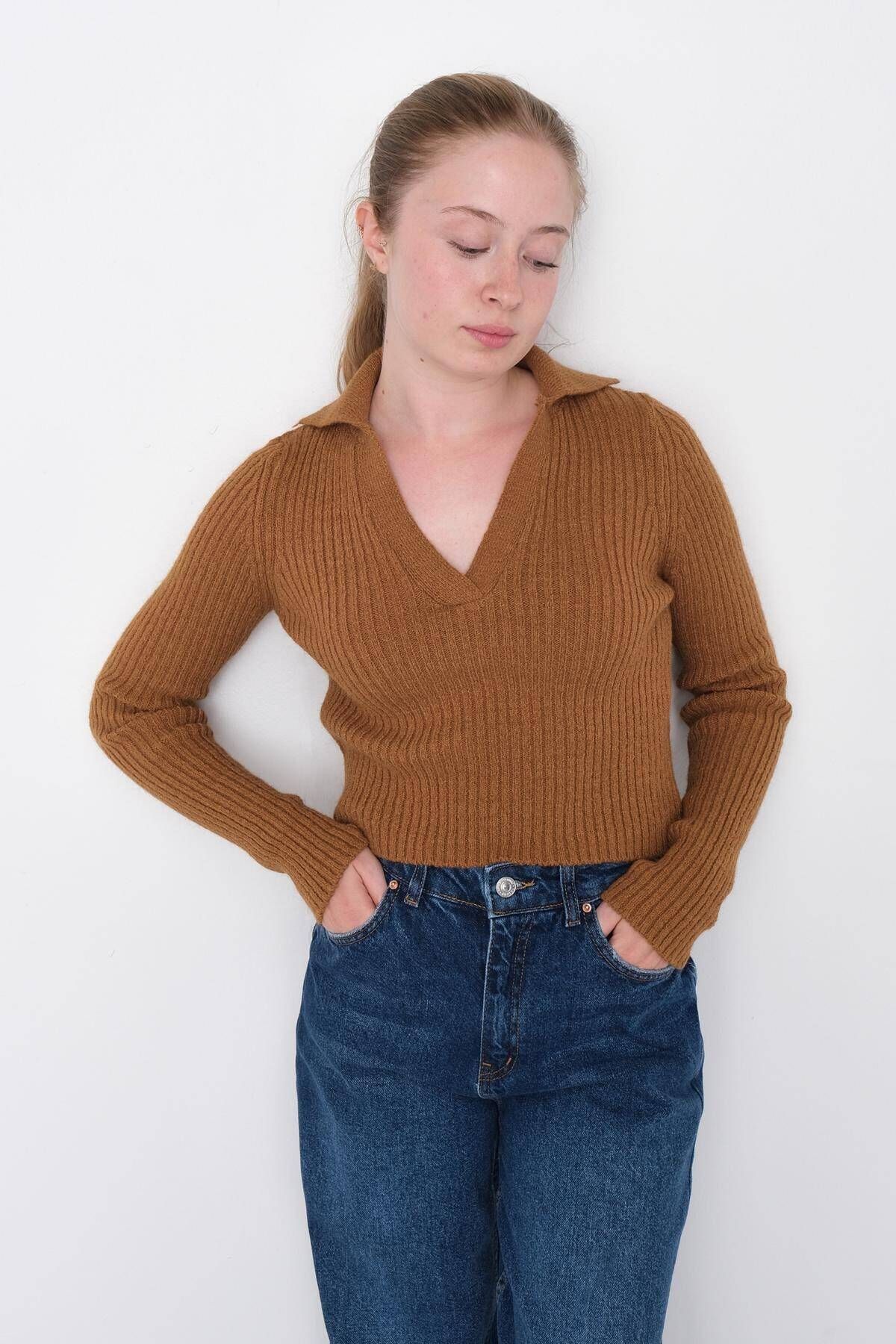 Addax-Collared Basic Sweater K3290-e5 4