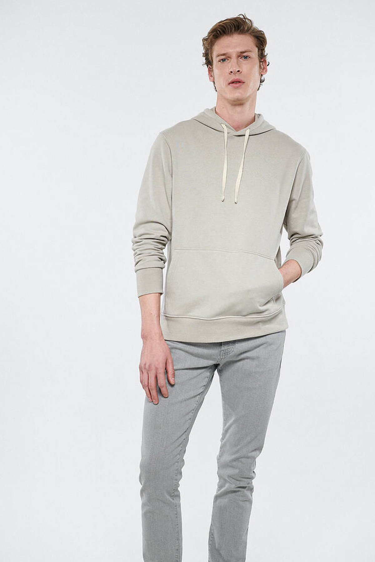 سویشرت مردانه بژ ماوی | 61127570145 اورجینال - تصویر 2