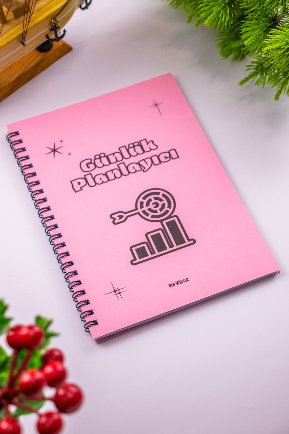 Red Whiter-Planificator zilnic Business Tracker Notepad A5 Pink Cover Notebook 2