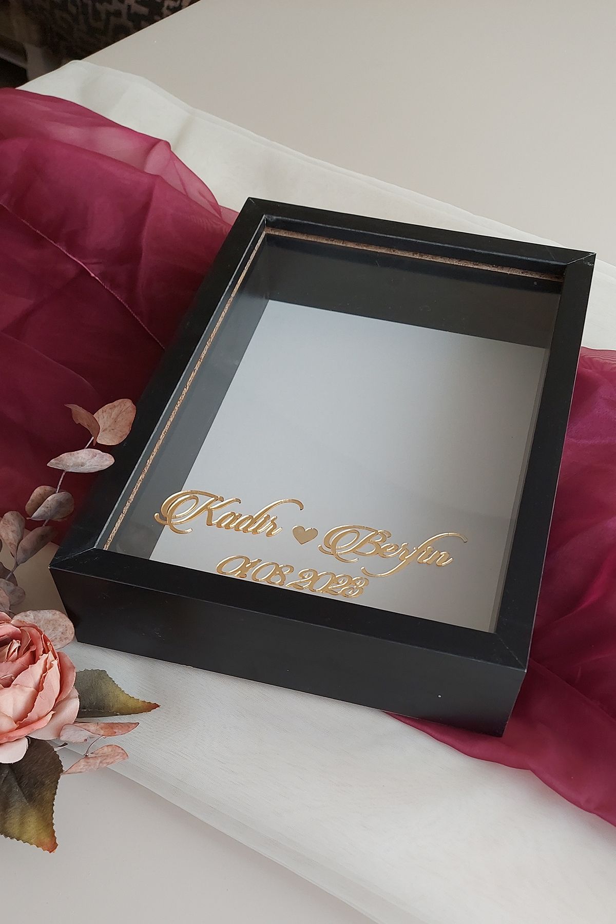 Verda Çerçeve-25x35 Cm Black Deep Rose Design Frame Without LEDs!Rose Box Memory Frame!Name And Date Gift 3