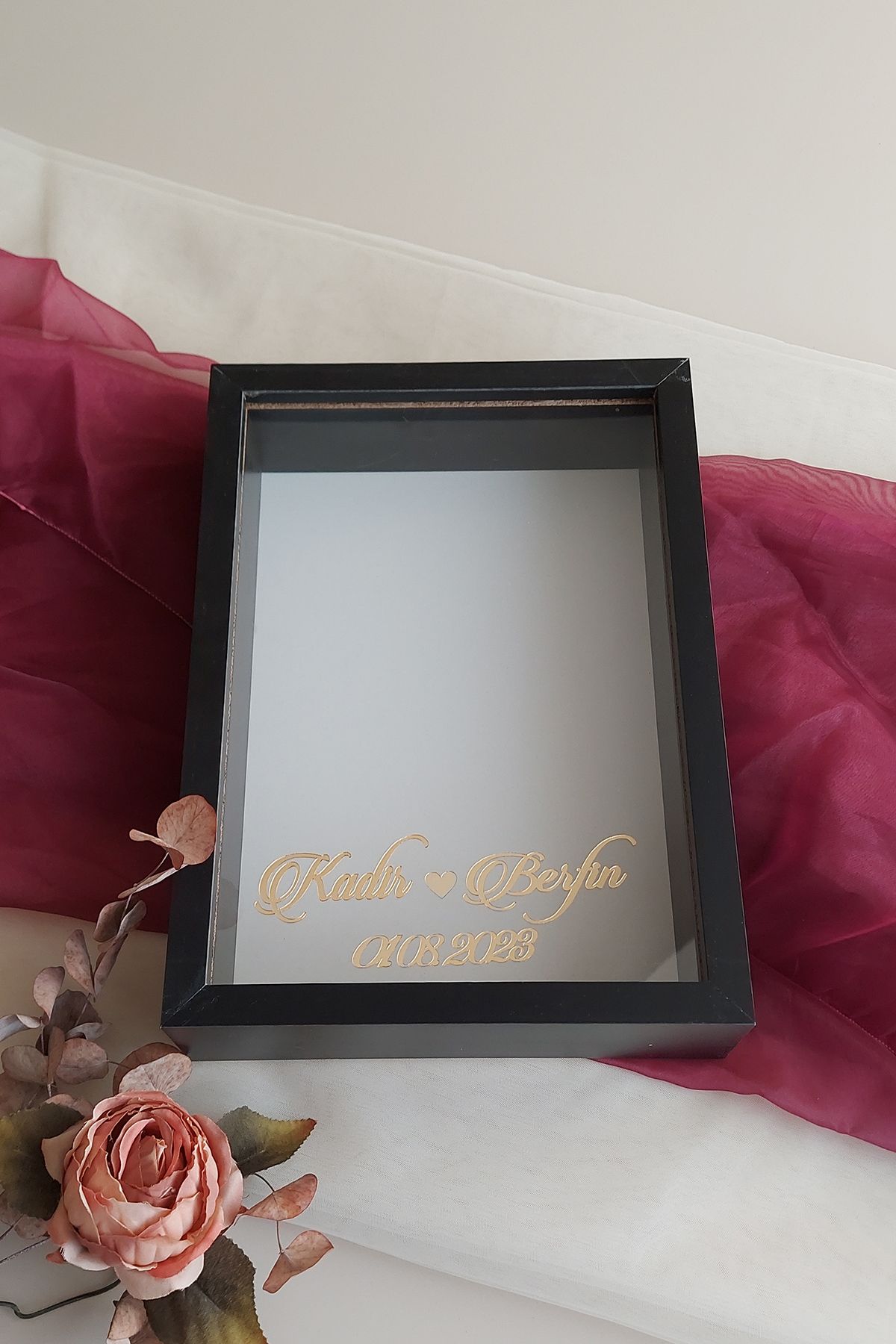 Verda Çerçeve-25x35 Cm Black Deep Rose Design Frame Without LEDs!Rose Box Memory Frame!Name And Date Gift 4