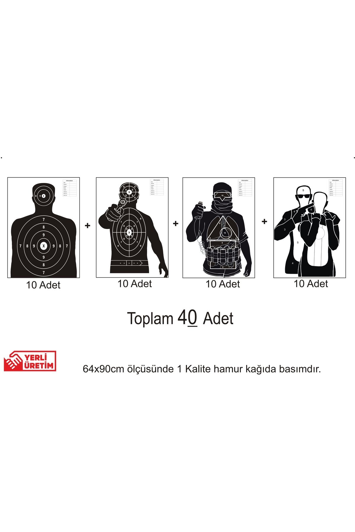 SİM SiM Taktik Atış Hedef Kağıdı Karma Paket 10x4