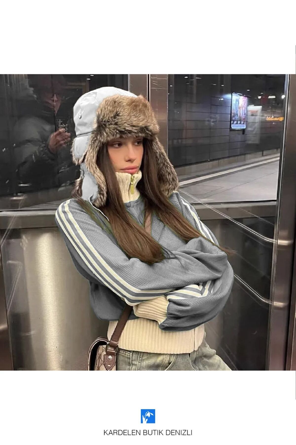 Gray fur hat on sale